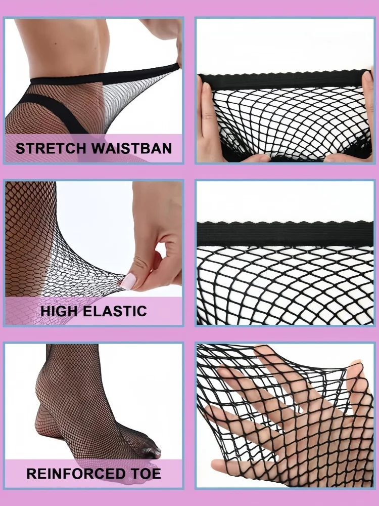 NEWJOINFUN Plus Size Hollow Out Fishnets Black Lace High Waist Stockings Garter Belt Sexy Hot Over Knee Pantyhose for Women XXXL