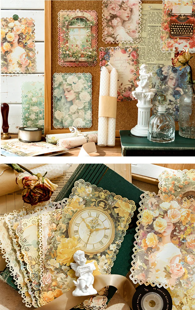 10pcs/lot Memo Pads Material Paper French Romance Junk Journal Scrapbooking Cards Retro Background Decoration Paper