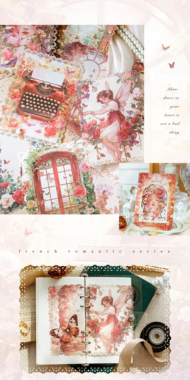 10pcs/lot Memo Pads Material Paper French Romance Junk Journal Scrapbooking Cards Retro Background Decoration Paper