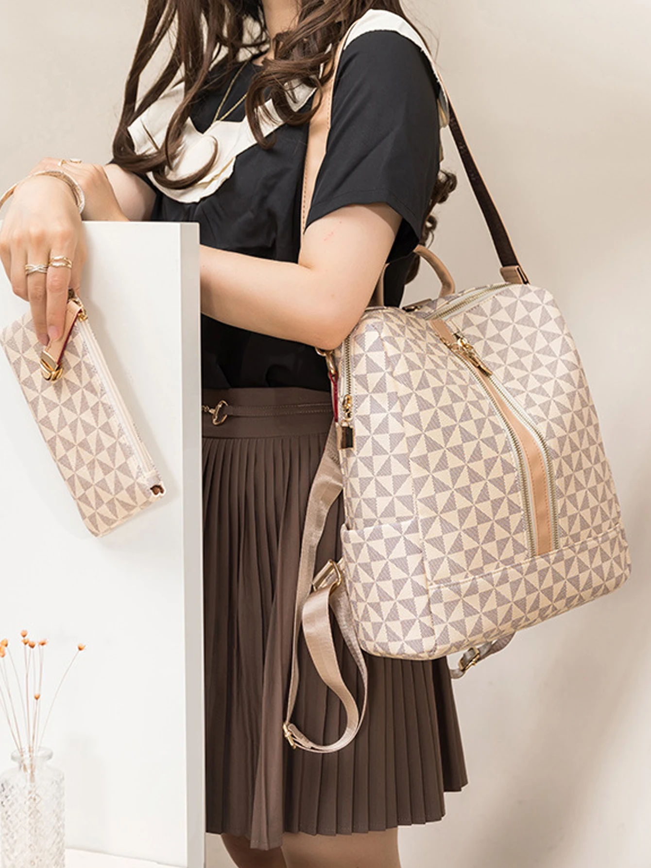 2pcs Backpack And Handbag Set, For Women, Waterproof Double Shoulder Crossbody Bag, Women's Travel Send Co