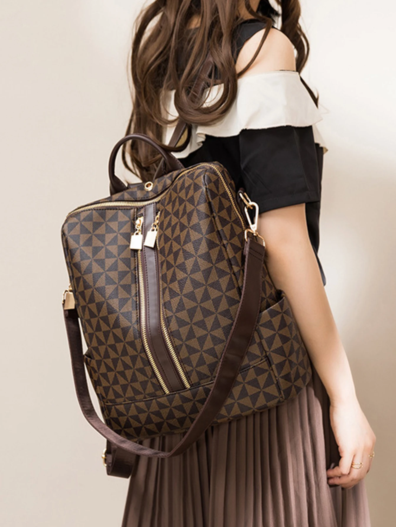 2pcs Backpack And Handbag Set, For Women, Waterproof Double Shoulder Crossbody Bag, Women's Travel Send Co