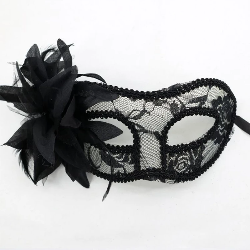 1 Pc Venice Princess Masquerade Mask Handheld Side Flower Translucent Feather Lily Mask Flat Head Lace Handheld Mask Accessories