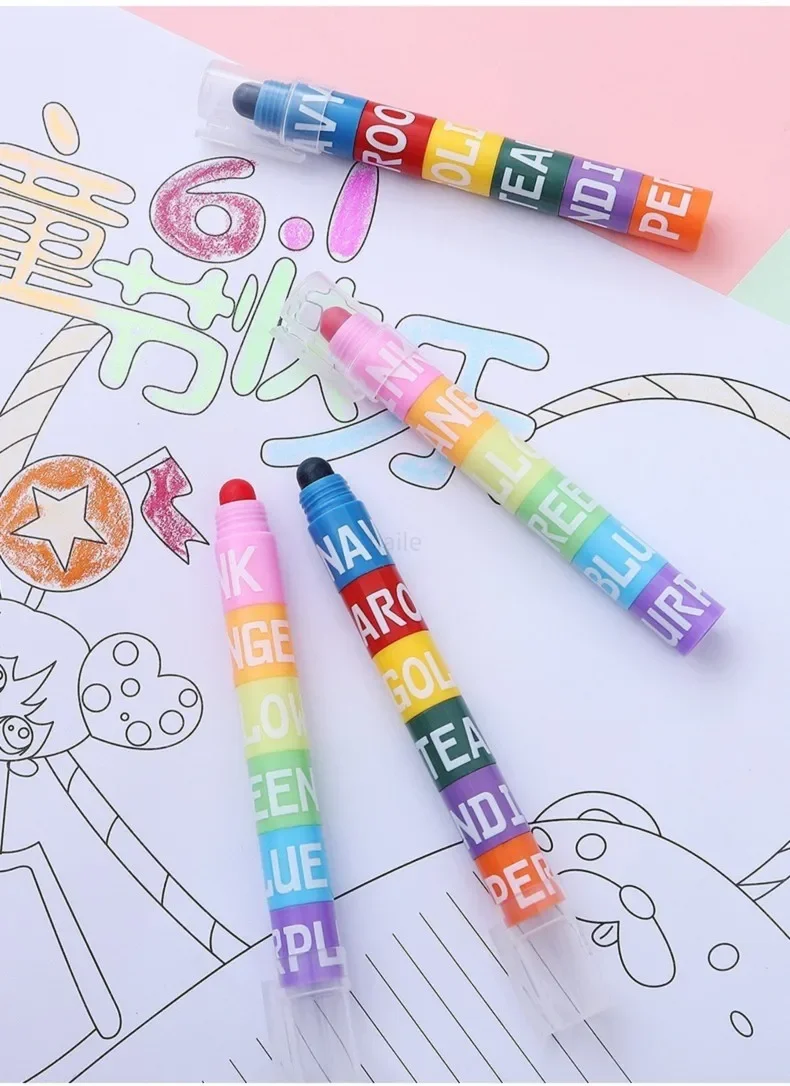 6/12pcs/set Colors Rainbow Mini Splicing Pastel Gel Highlighter Markers Pen Office School Stationery Painting Mark Art Supplies