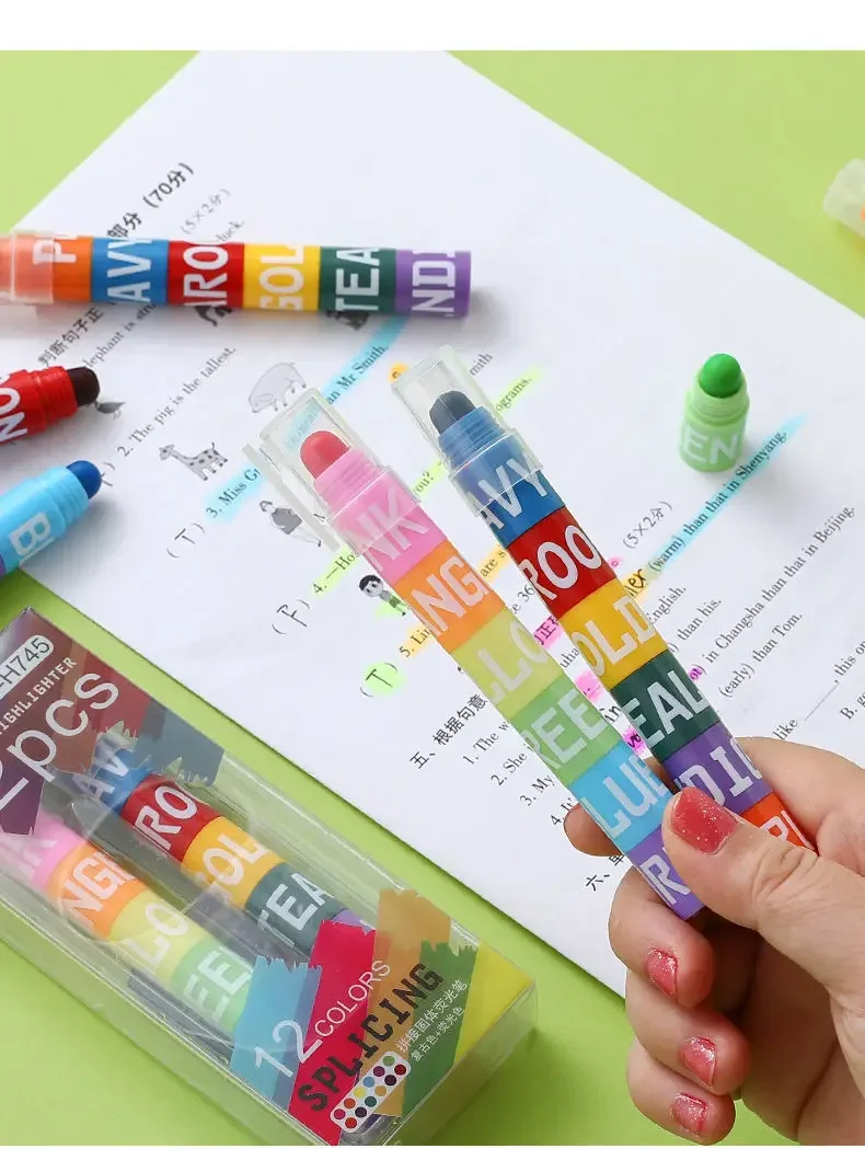 6/12pcs/set Colors Rainbow Mini Splicing Pastel Gel Highlighter Markers Pen Office School Stationery Painting Mark Art Supplies