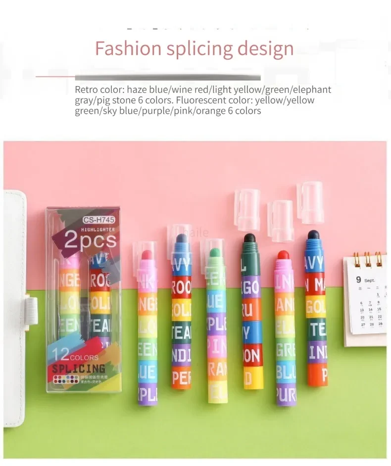 6/12pcs/set Colors Rainbow Mini Splicing Pastel Gel Highlighter Markers Pen Office School Stationery Painting Mark Art Supplies