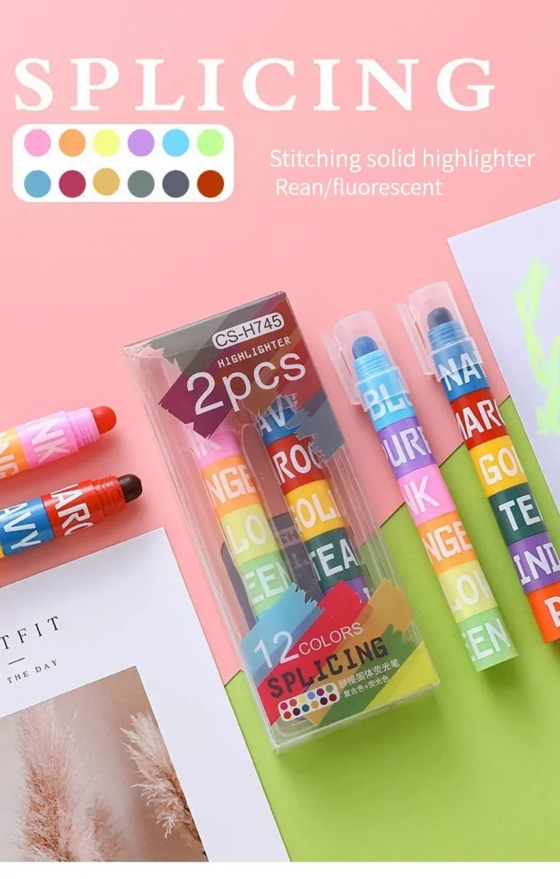 6/12pcs/set Colors Rainbow Mini Splicing Pastel Gel Highlighter Markers Pen Office School Stationery Painting Mark Art Supplies