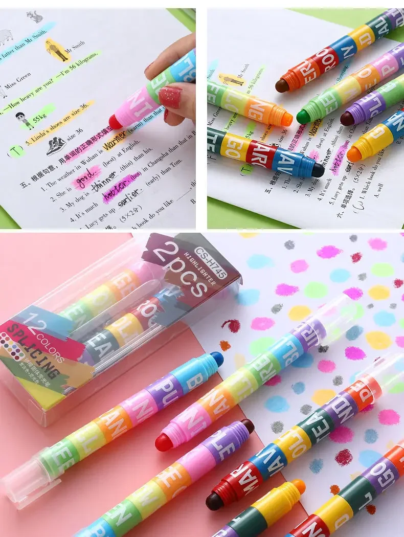 6/12pcs/set Colors Rainbow Mini Splicing Pastel Gel Highlighter Markers Pen Office School Stationery Painting Mark Art Supplies