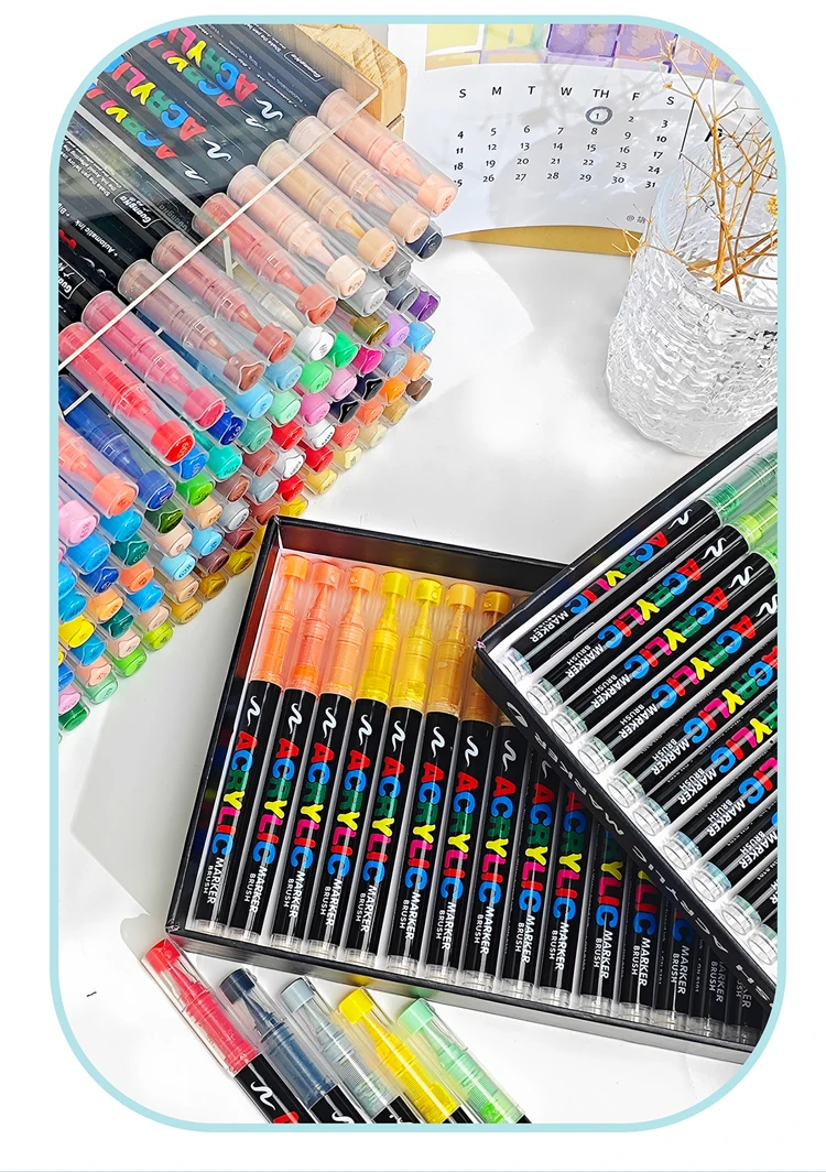 3Pcs White Marker Paint Pens set Permanent Brush Pen for Art projects, Drawing, Rock Painting, Stone Ceramic Glass Wood Plastic