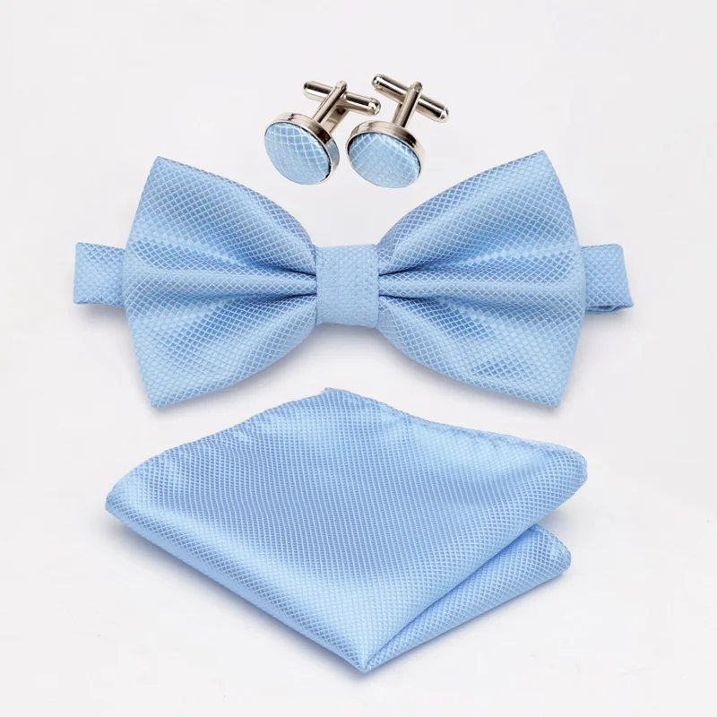 Multicolor Bowtie Pocket Square Cufflinks Sets Classic Solid Color  Bowtie Wedding Party Formal Gift Plaids Adjust Neck Bow Tie
