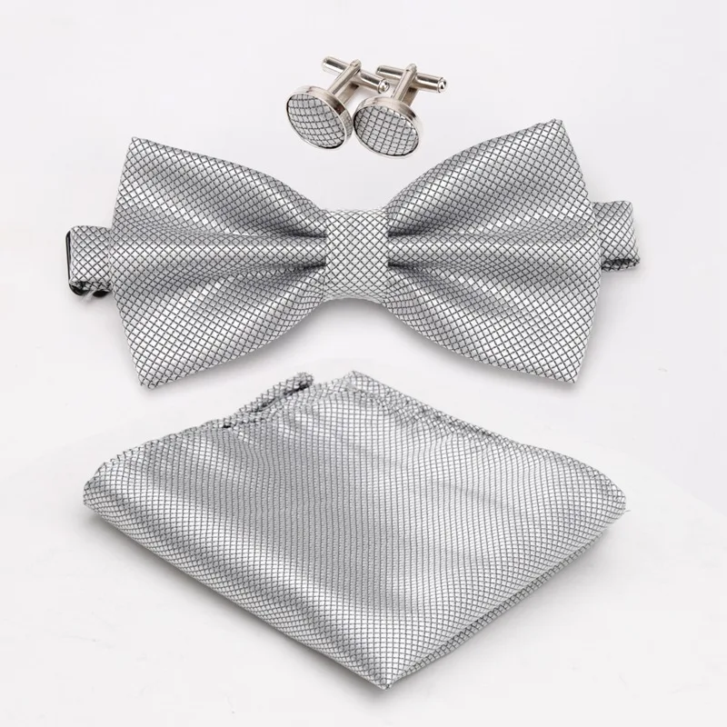 Multicolor Bowtie Pocket Square Cufflinks Sets Classic Solid Color  Bowtie Wedding Party Formal Gift Plaids Adjust Neck Bow Tie