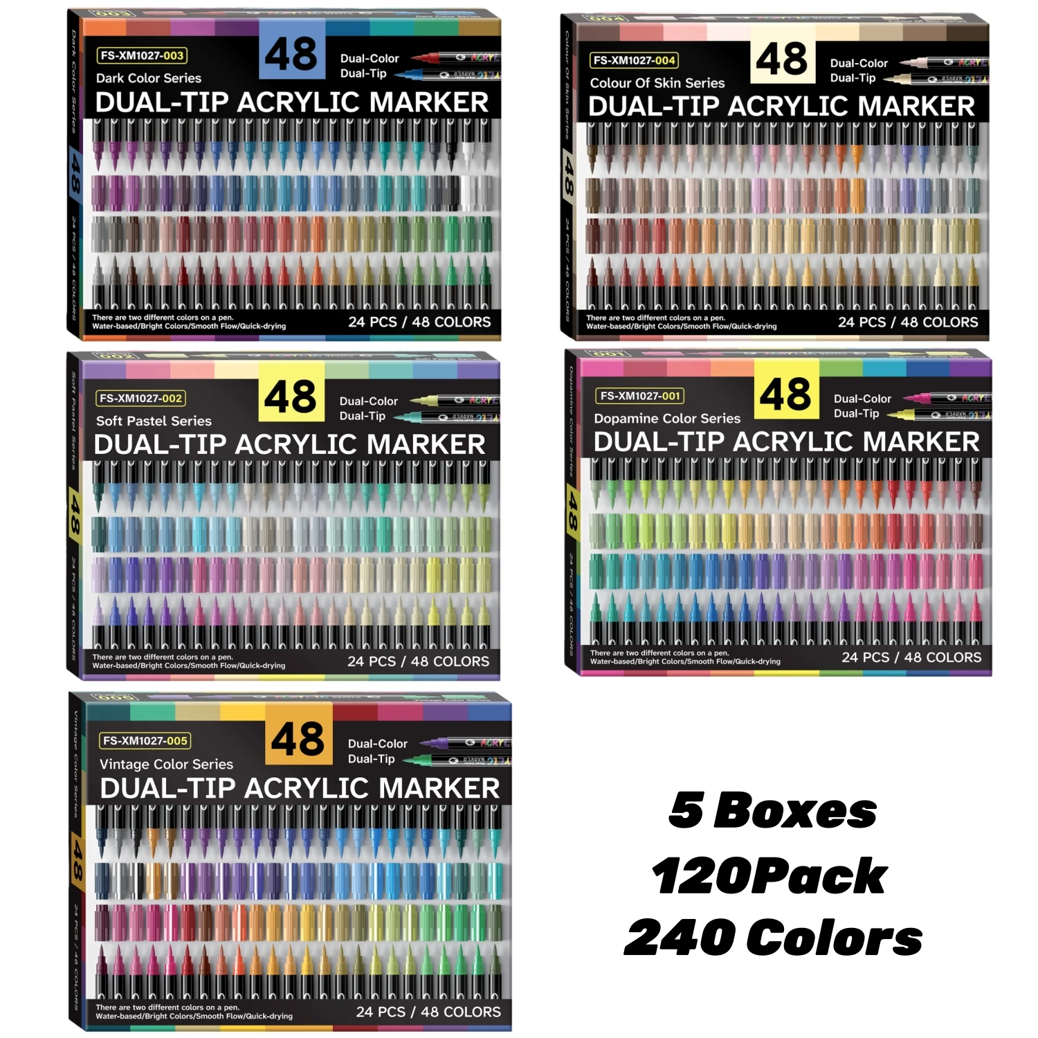 24-240 Colors Art Markers Set, Dual Color Dual Tip Acrylic Paint Pens Markers Drawing Markers for DIY Crafts Making