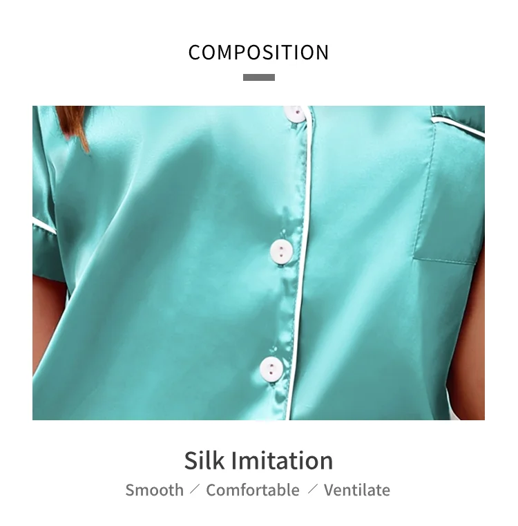 Luxurious Satin Pajama For Women Turn-down Collar Button Top & Shorts Sleepwear & Loungewear for Summer Home Clothes Suit