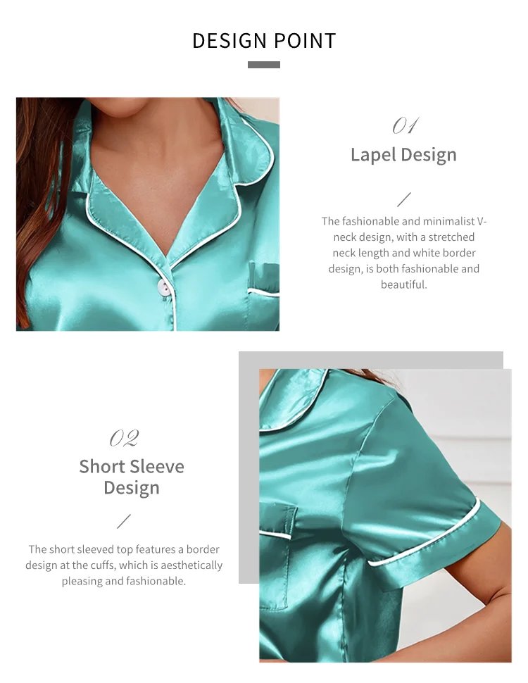 Luxurious Satin Pajama For Women Turn-down Collar Button Top & Shorts Sleepwear & Loungewear for Summer Home Clothes Suit