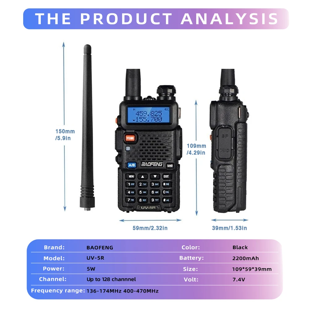 1PC/2PCS Baofeng UV 5R USB Long Range Ham Amateur With FM Radio Long Range Portable Two Way Radio Baofeng CB Radio Walkie Talkie