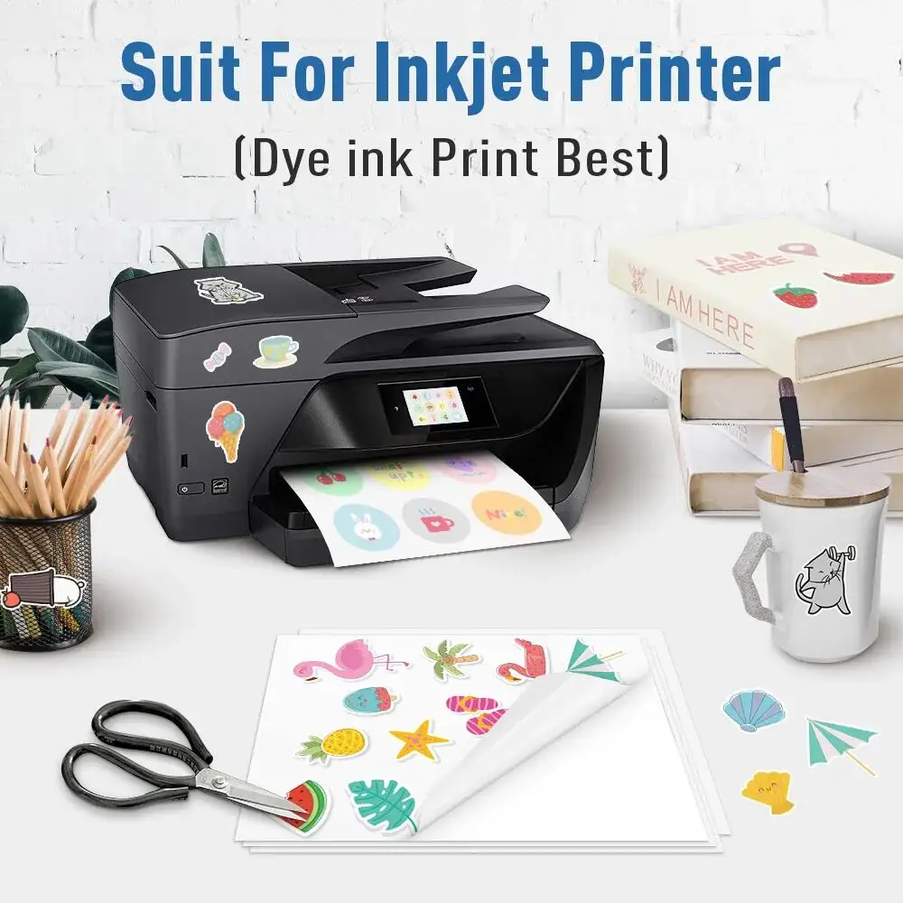 30PK A4 Paper Sheets Self-adhesive Printable Vinyl Sticker Paper DIY Glossy White Transparent Label Sticker for Inkjet Printer