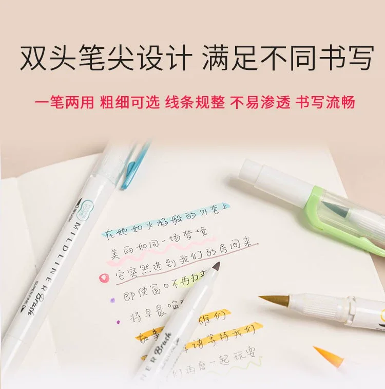 1Pcs Zebra Marker Pen WFT8 Series Double Headed Light Highlighter (Brush Soft Tip + Fine Tip) Students Use Color Painting Pen