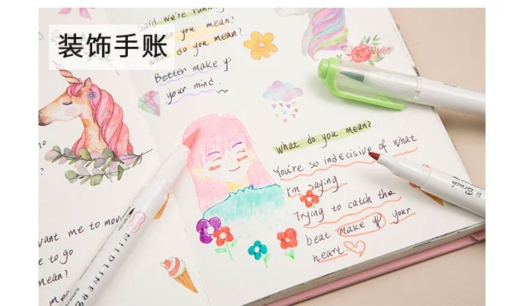 1Pcs Zebra Marker Pen WFT8 Series Double Headed Light Highlighter (Brush Soft Tip + Fine Tip) Students Use Color Painting Pen