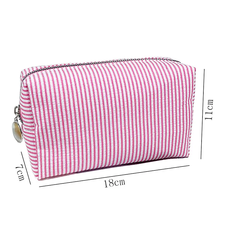 Fashion Women Ruffle Cosmetic Bags Pink/Purple Striped Storage Make Up Bags for Women Lady with Zipper Travel Bag Makeup Bag