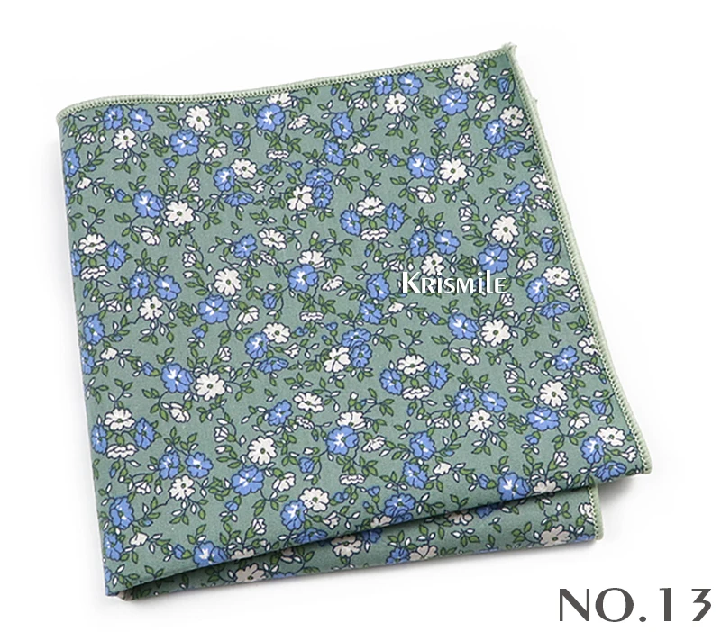 Beautiful Green Blue Floral Handkerchief 100% Cotton Elegant Colorful 26cm Pocket Square For Men Women Suit Chest Towel Gift
