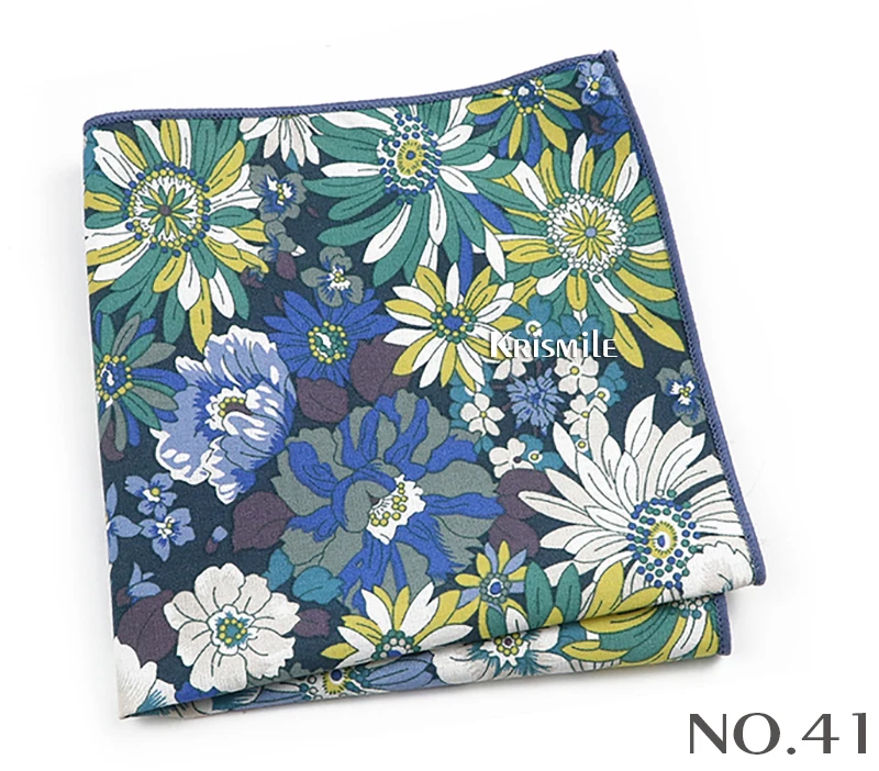 Beautiful Green Blue Floral Handkerchief 100% Cotton Elegant Colorful 26cm Pocket Square For Men Women Suit Chest Towel Gift