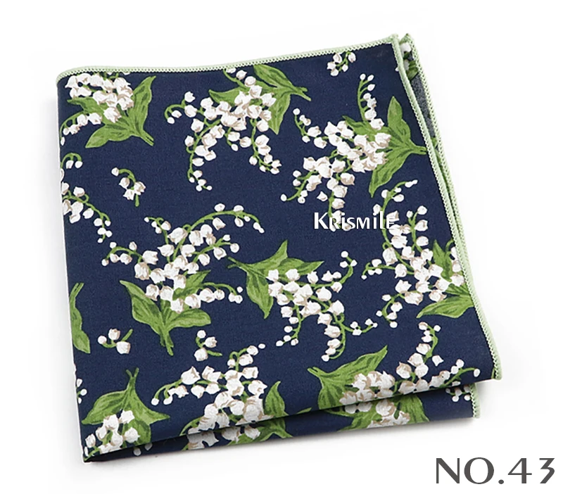 Beautiful Green Blue Floral Handkerchief 100% Cotton Elegant Colorful 26cm Pocket Square For Men Women Suit Chest Towel Gift