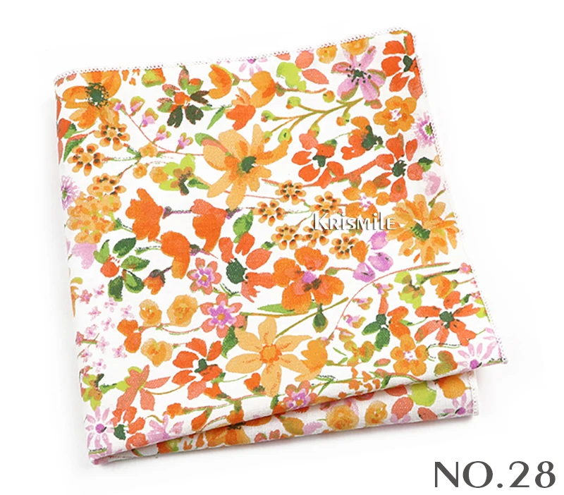 Beautiful Green Blue Floral Handkerchief 100% Cotton Elegant Colorful 26cm Pocket Square For Men Women Suit Chest Towel Gift