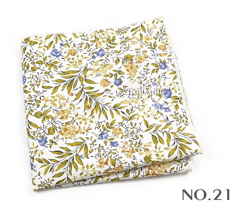 Beautiful Green Blue Floral Handkerchief 100% Cotton Elegant Colorful 26cm Pocket Square For Men Women Suit Chest Towel Gift