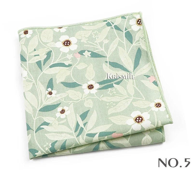 Beautiful Green Blue Floral Handkerchief 100% Cotton Elegant Colorful 26cm Pocket Square For Men Women Suit Chest Towel Gift