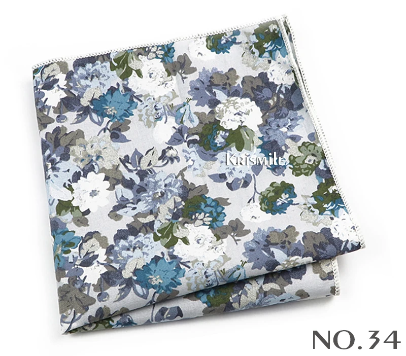 Beautiful Green Blue Floral Handkerchief 100% Cotton Elegant Colorful 26cm Pocket Square For Men Women Suit Chest Towel Gift
