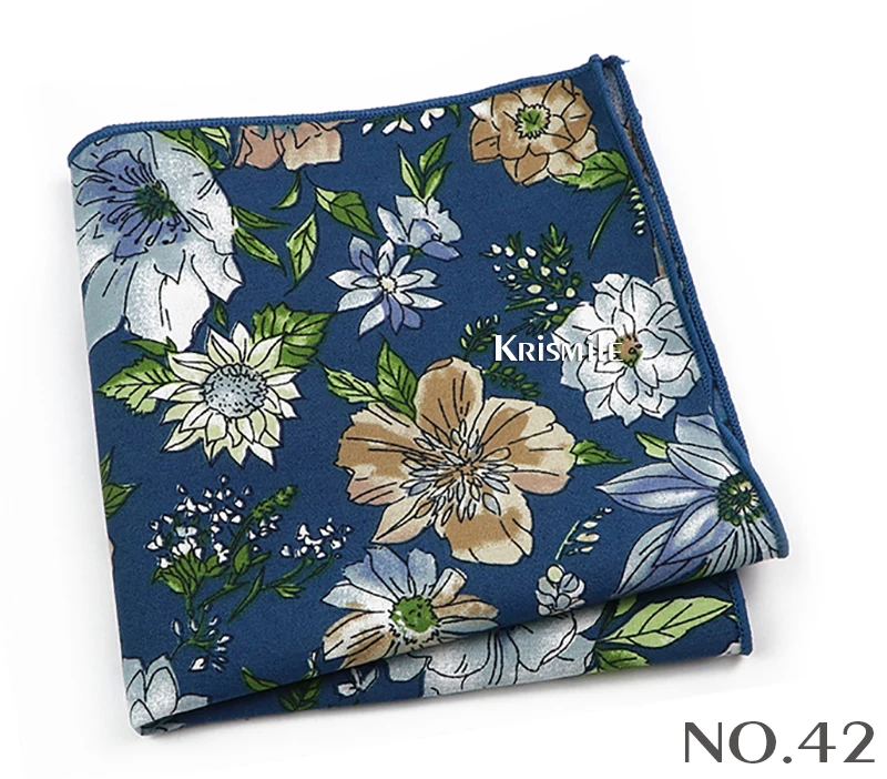 Beautiful Green Blue Floral Handkerchief 100% Cotton Elegant Colorful 26cm Pocket Square For Men Women Suit Chest Towel Gift