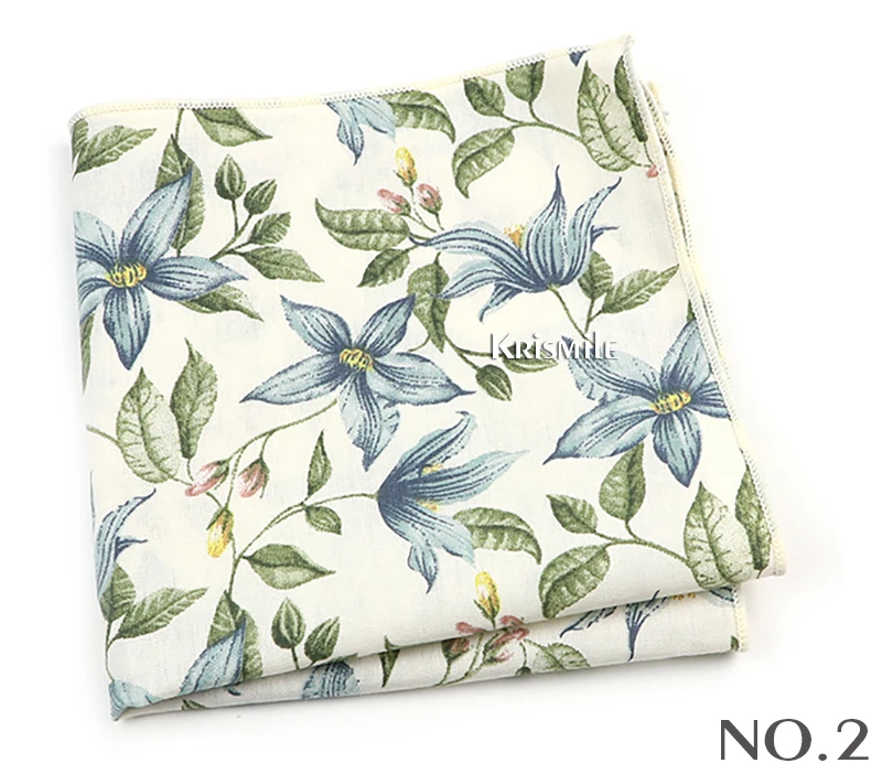 Beautiful Green Blue Floral Handkerchief 100% Cotton Elegant Colorful 26cm Pocket Square For Men Women Suit Chest Towel Gift