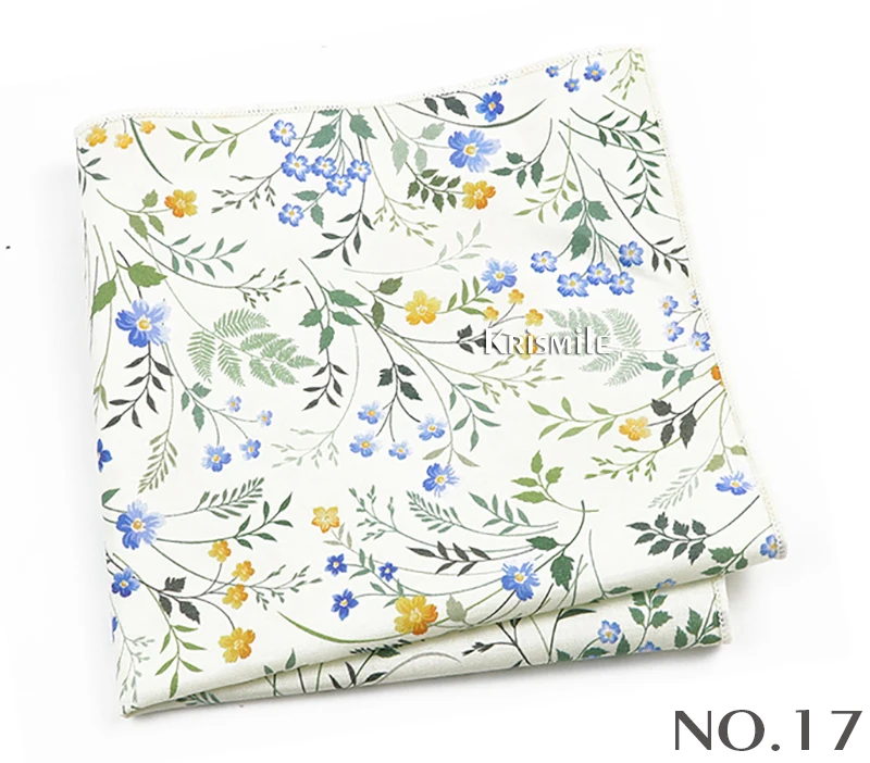 Beautiful Green Blue Floral Handkerchief 100% Cotton Elegant Colorful 26cm Pocket Square For Men Women Suit Chest Towel Gift