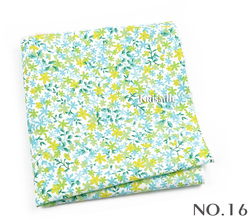 Beautiful Green Blue Floral Handkerchief 100% Cotton Elegant Colorful 26cm Pocket Square For Men Women Suit Chest Towel Gift