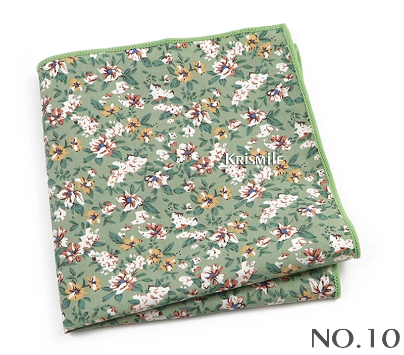 Beautiful Green Blue Floral Handkerchief 100% Cotton Elegant Colorful 26cm Pocket Square For Men Women Suit Chest Towel Gift