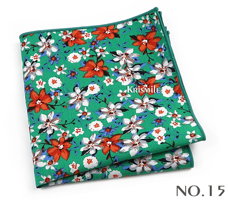 Beautiful Green Blue Floral Handkerchief 100% Cotton Elegant Colorful 26cm Pocket Square For Men Women Suit Chest Towel Gift