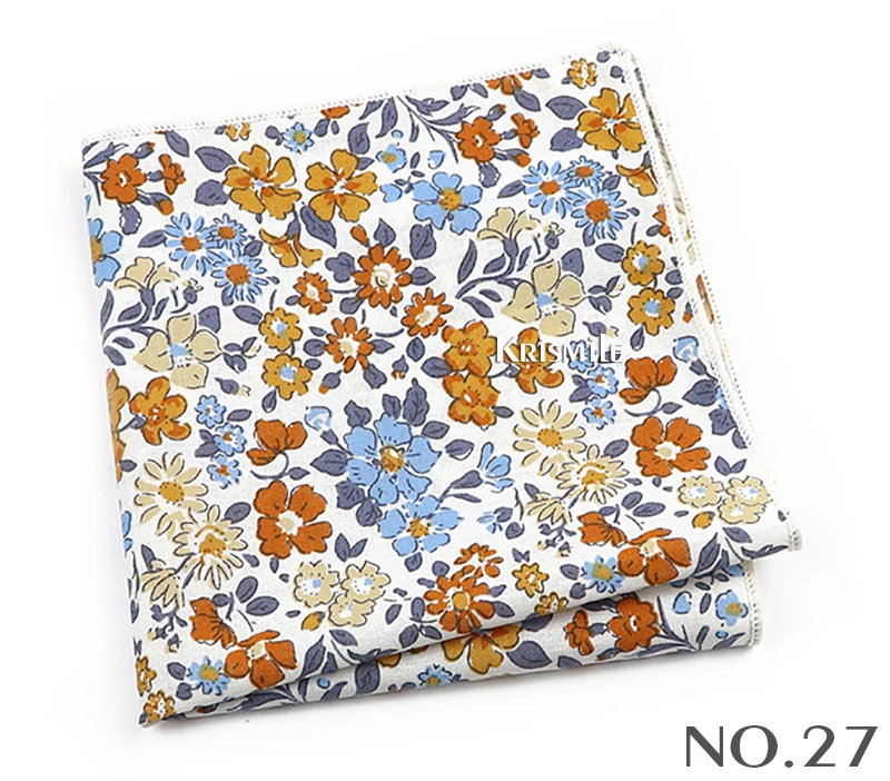 Beautiful Green Blue Floral Handkerchief 100% Cotton Elegant Colorful 26cm Pocket Square For Men Women Suit Chest Towel Gift