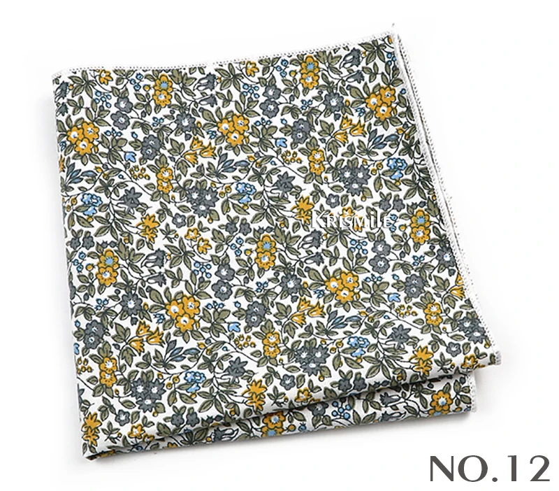Beautiful Green Blue Floral Handkerchief 100% Cotton Elegant Colorful 26cm Pocket Square For Men Women Suit Chest Towel Gift