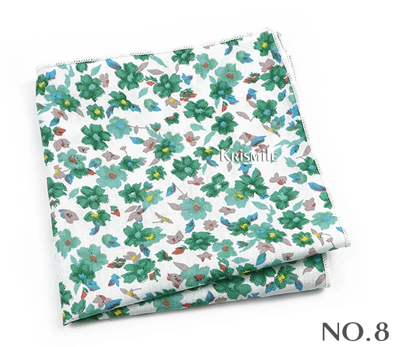 Beautiful Green Blue Floral Handkerchief 100% Cotton Elegant Colorful 26cm Pocket Square For Men Women Suit Chest Towel Gift