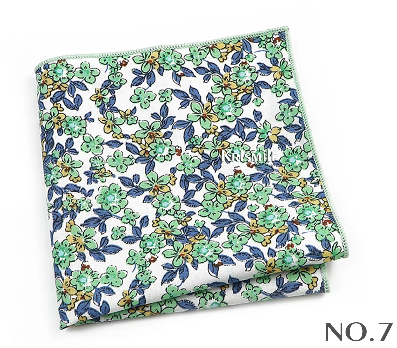 Beautiful Green Blue Floral Handkerchief 100% Cotton Elegant Colorful 26cm Pocket Square For Men Women Suit Chest Towel Gift