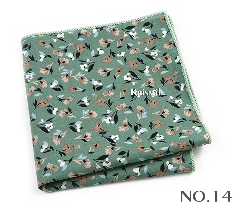 Beautiful Green Blue Floral Handkerchief 100% Cotton Elegant Colorful 26cm Pocket Square For Men Women Suit Chest Towel Gift