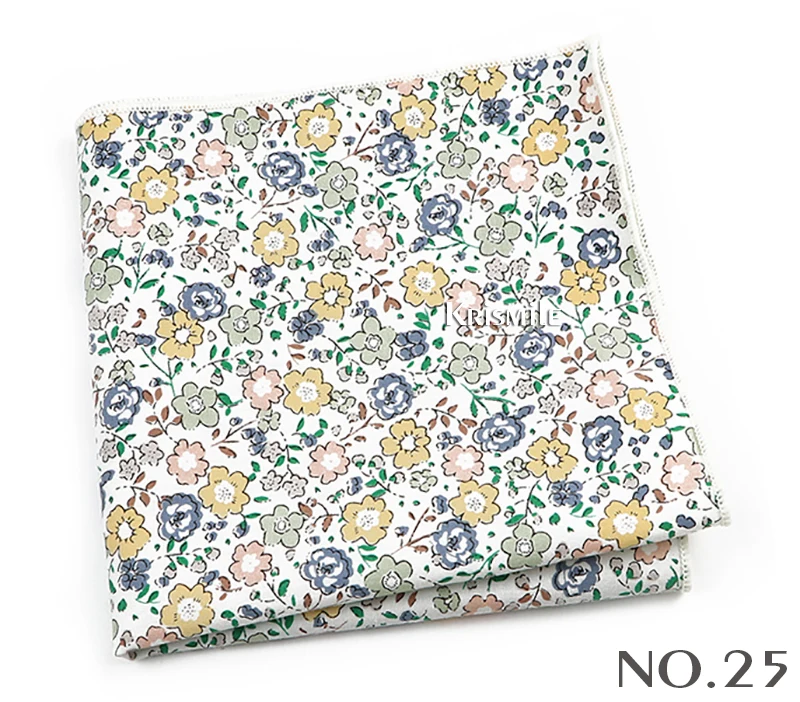 Beautiful Green Blue Floral Handkerchief 100% Cotton Elegant Colorful 26cm Pocket Square For Men Women Suit Chest Towel Gift