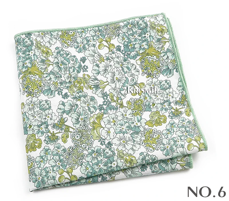 Beautiful Green Blue Floral Handkerchief 100% Cotton Elegant Colorful 26cm Pocket Square For Men Women Suit Chest Towel Gift