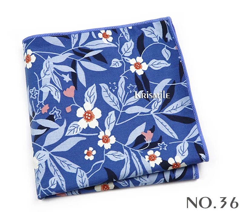 Beautiful Green Blue Floral Handkerchief 100% Cotton Elegant Colorful 26cm Pocket Square For Men Women Suit Chest Towel Gift