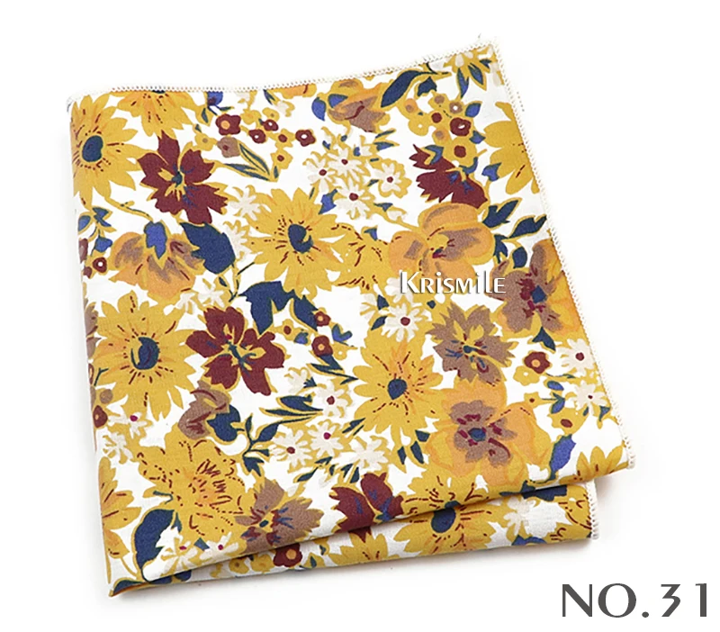 Beautiful Green Blue Floral Handkerchief 100% Cotton Elegant Colorful 26cm Pocket Square For Men Women Suit Chest Towel Gift