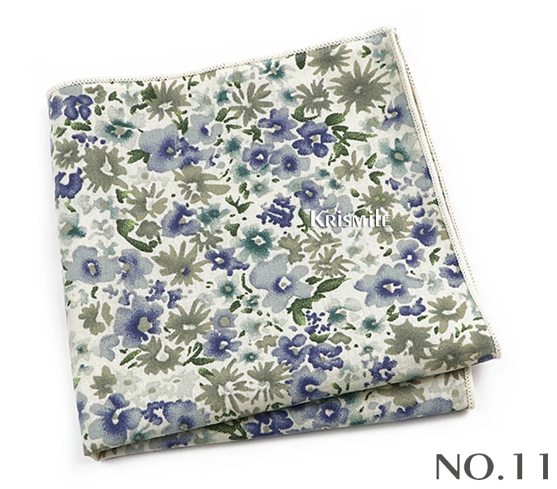 Beautiful Green Blue Floral Handkerchief 100% Cotton Elegant Colorful 26cm Pocket Square For Men Women Suit Chest Towel Gift