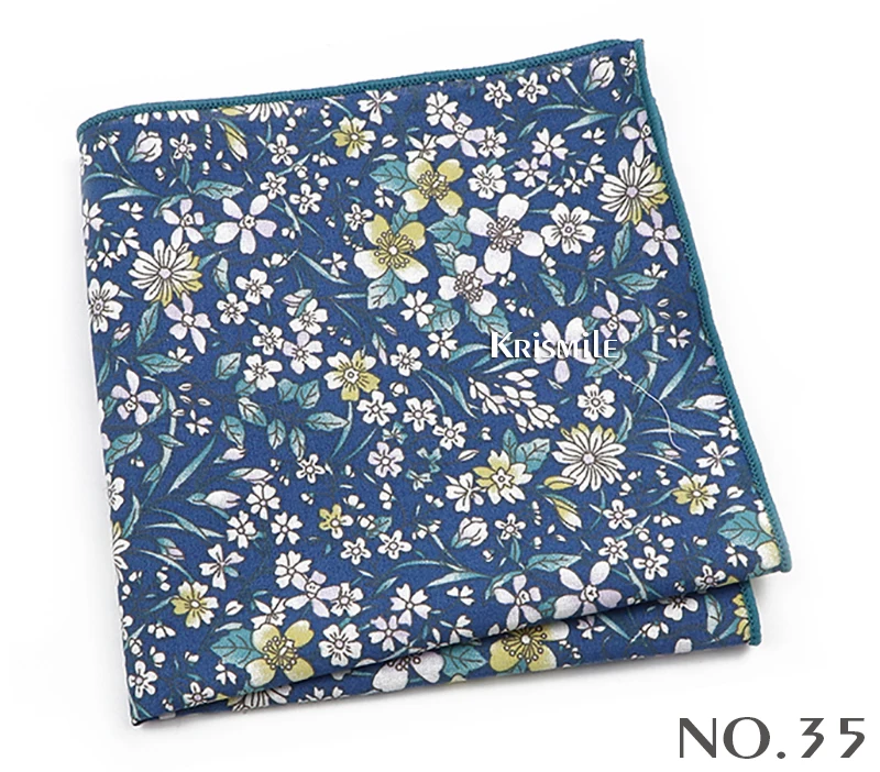 Beautiful Green Blue Floral Handkerchief 100% Cotton Elegant Colorful 26cm Pocket Square For Men Women Suit Chest Towel Gift
