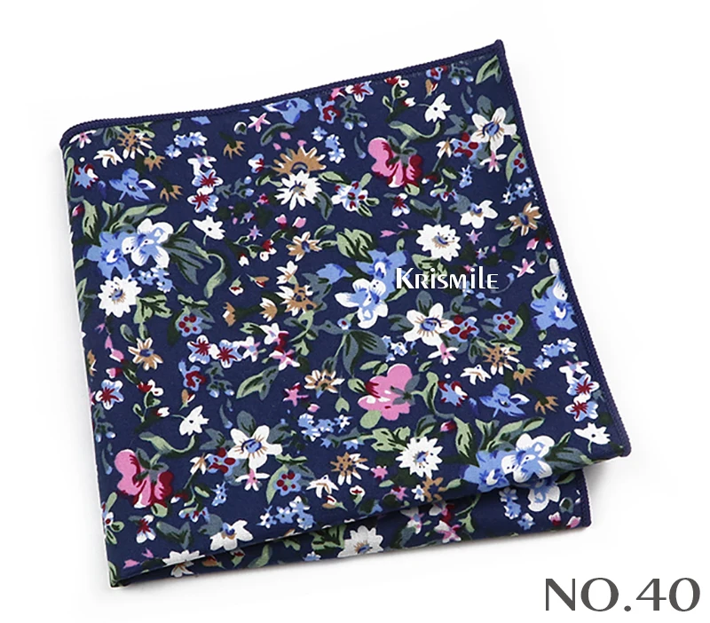 Beautiful Green Blue Floral Handkerchief 100% Cotton Elegant Colorful 26cm Pocket Square For Men Women Suit Chest Towel Gift