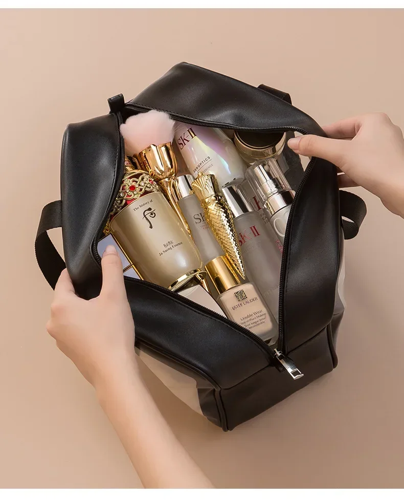 Portable Makeup Bag Large Capacity Make Up Brushes Lipstick Powder Travel Cosmetics Storage Toiletry Bag Waterproof Transparent