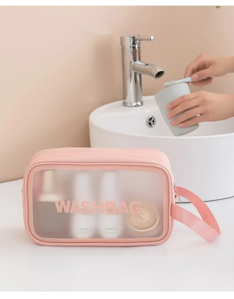 Portable Makeup Bag Large Capacity Make Up Brushes Lipstick Powder Travel Cosmetics Storage Toiletry Bag Waterproof Transparent