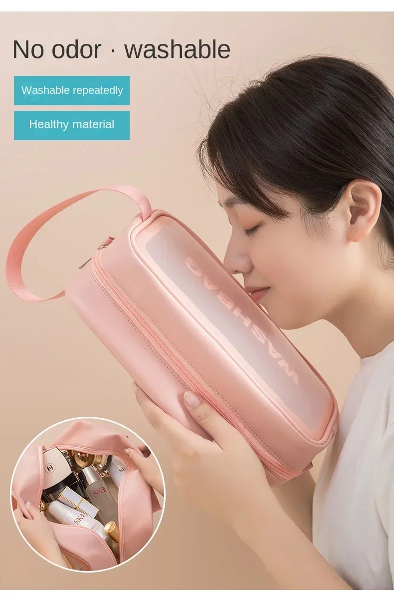 Portable Makeup Bag Large Capacity Make Up Brushes Lipstick Powder Travel Cosmetics Storage Toiletry Bag Waterproof Transparent